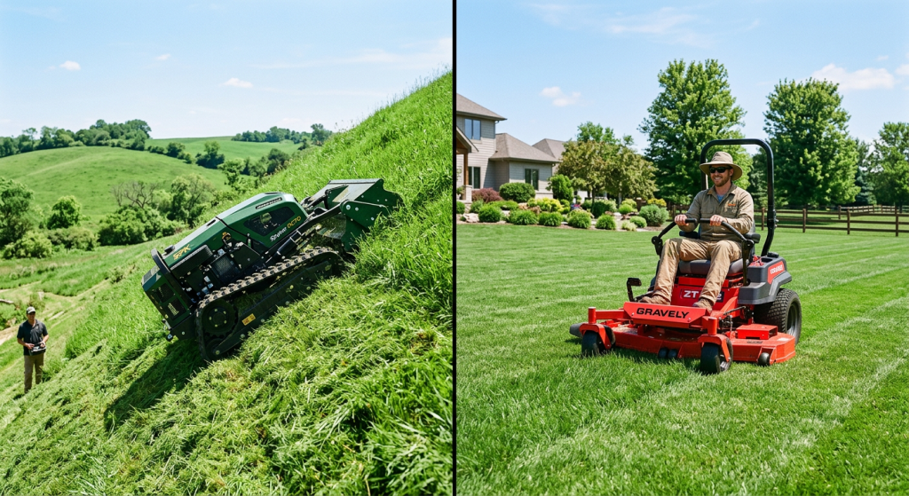 Remote Control Track Mowers vs. Ride-On Mowers: Cost and Application Comparison Featured Image