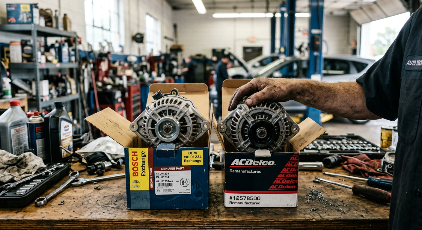 Two alternators compared side by side showing OEM and aftermarket versions