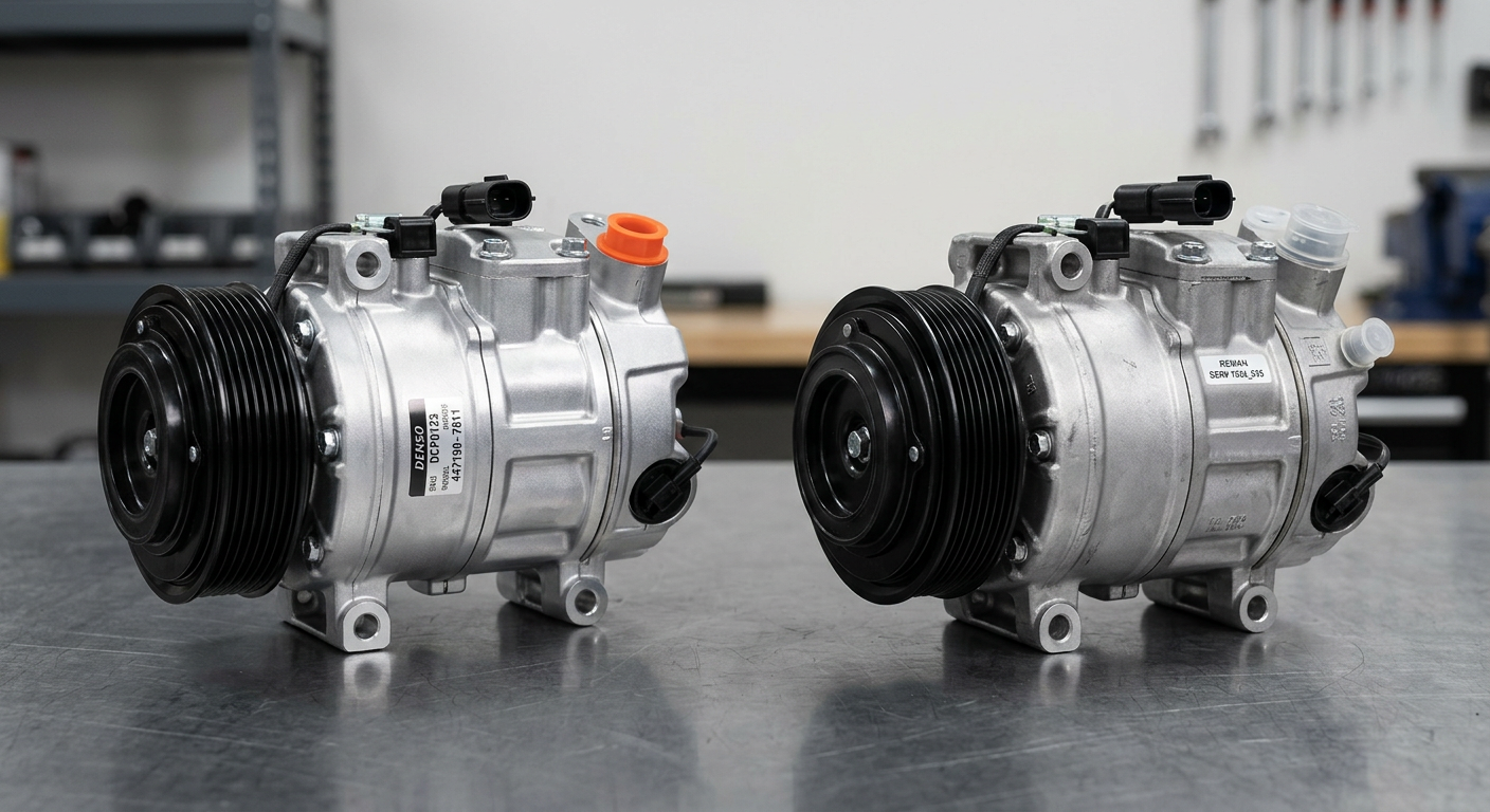 New and remanufactured AC compressors compared side by side