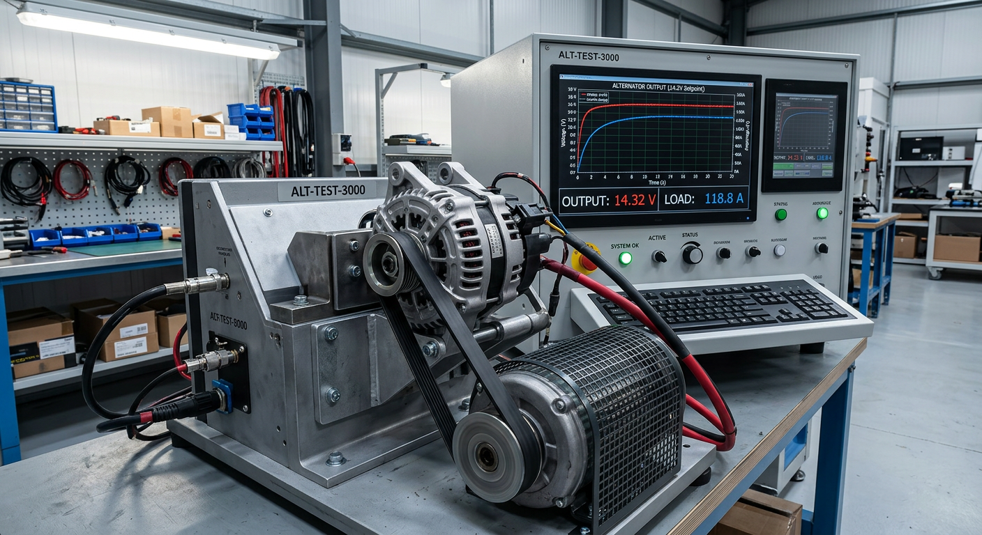 Rebuilt alternator on a computerized load testing bench
