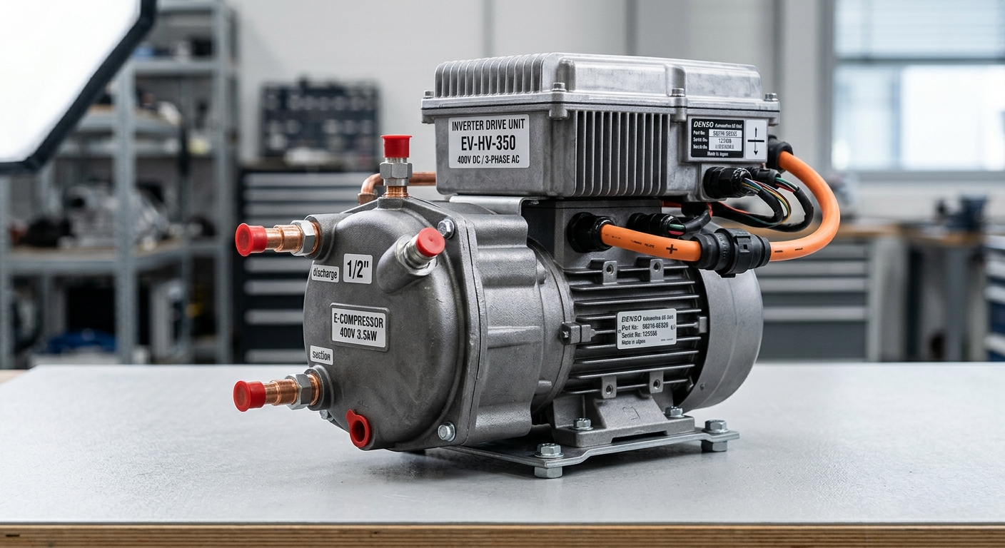 Compact electric AC compressor with integrated inverter housing