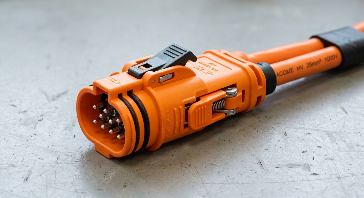 Orange high-voltage automotive connector with locking mechanism