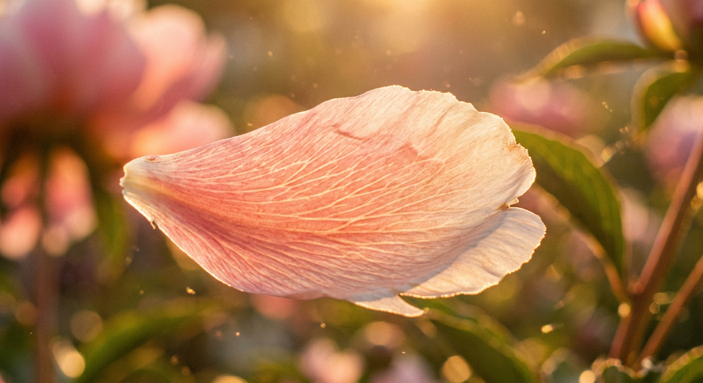 Backlit Real Touch peony petal showing translucent veining and color gradient