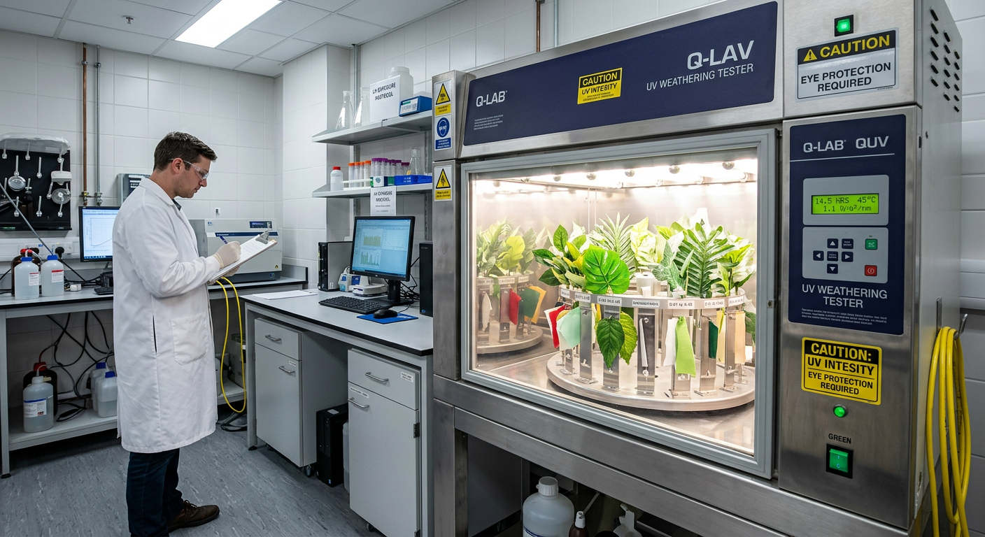 UV weathering test chamber for artificial plant material
