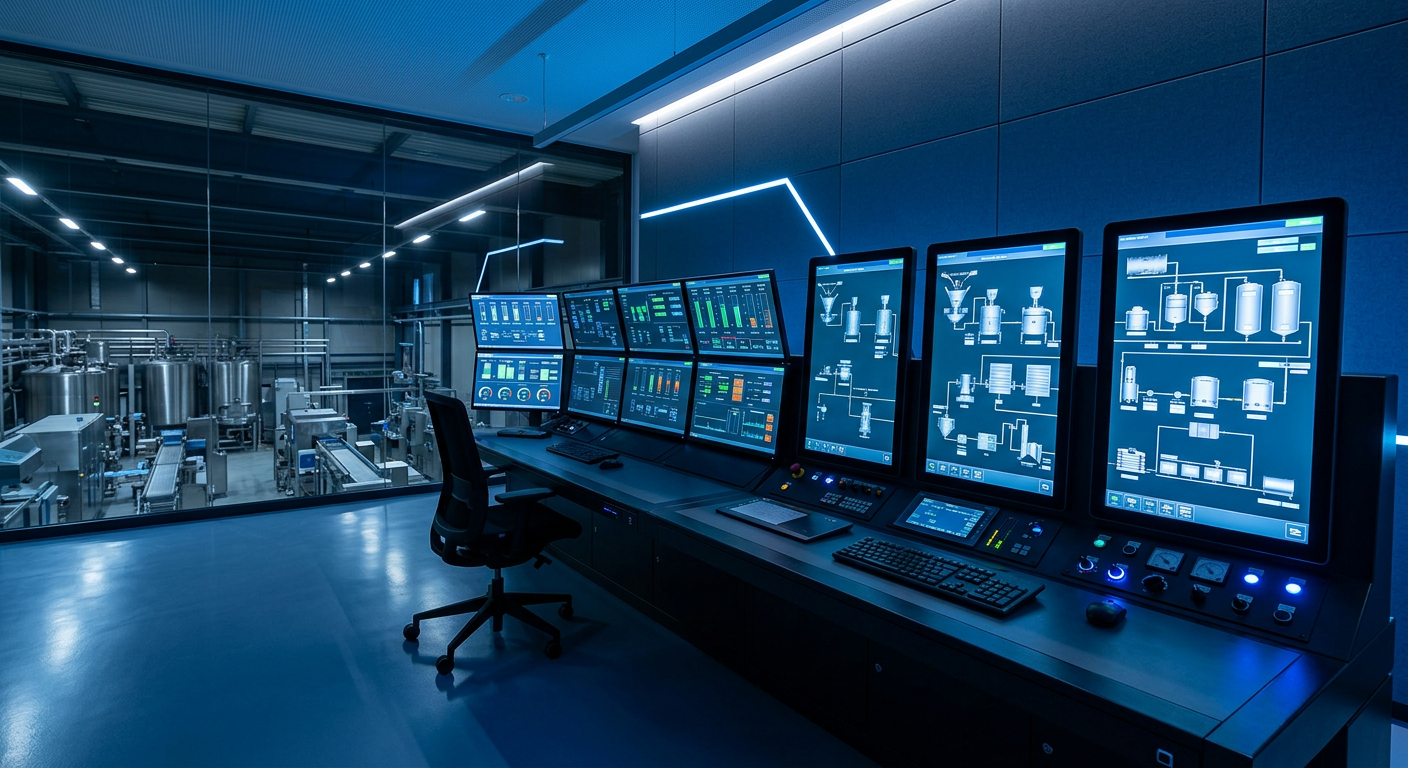 PLC control room monitoring a continuous rendering line