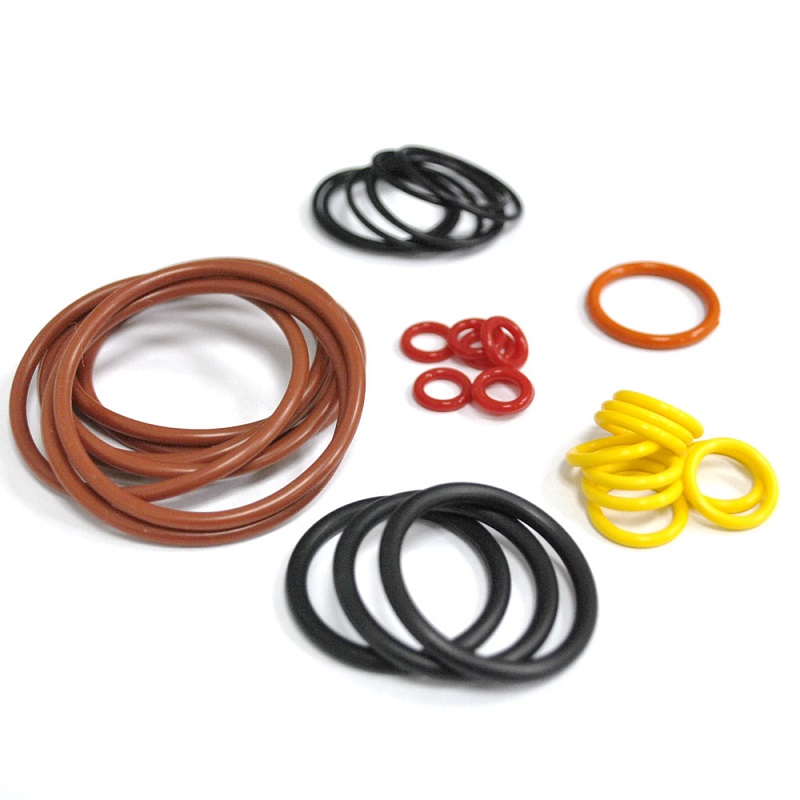 colorful rubber O-rings in black, brown, red, orange, and yellow