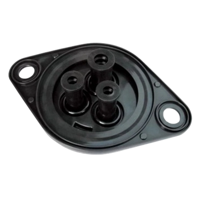 black neoprene cable component with three cylinders and side holes