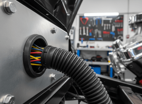 Cable passing through a protected panel opening