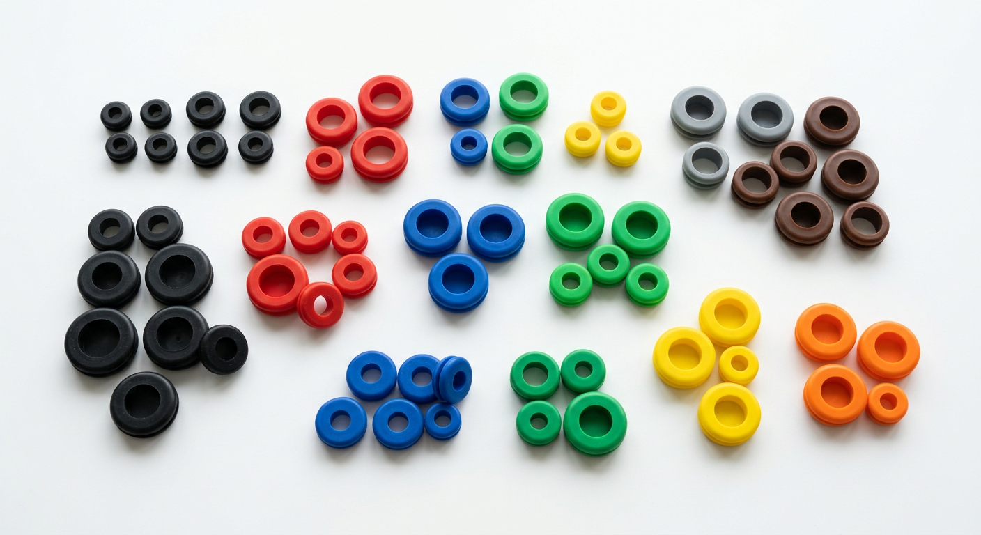 Variety of rubber grommets in different sizes and materials