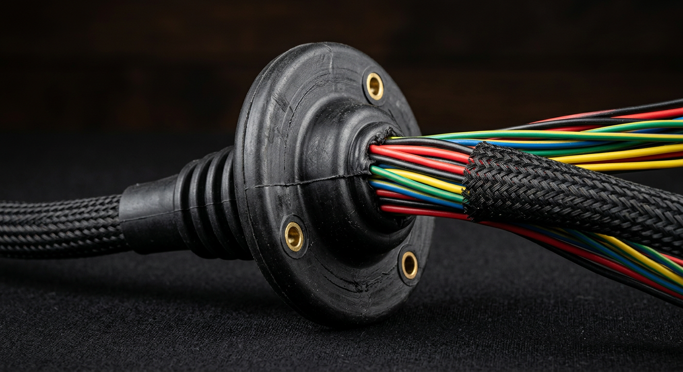 Overmolded rubber grommet bonded directly to a wire harness