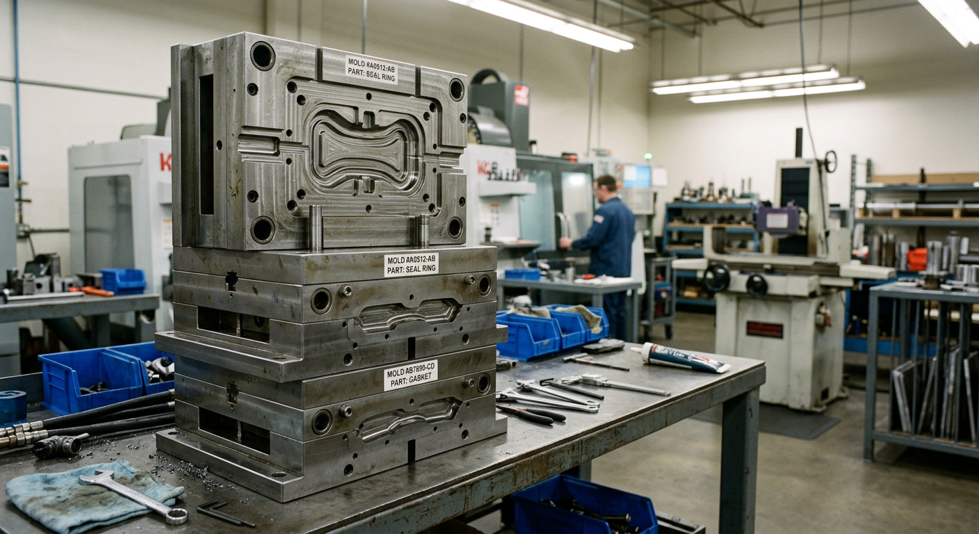 Precision steel rubber molds in a manufacturing tooling room