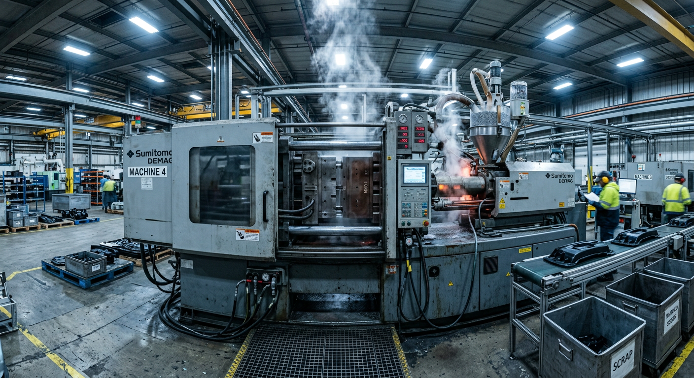 Industrial injection molding machine producing rubber parts
