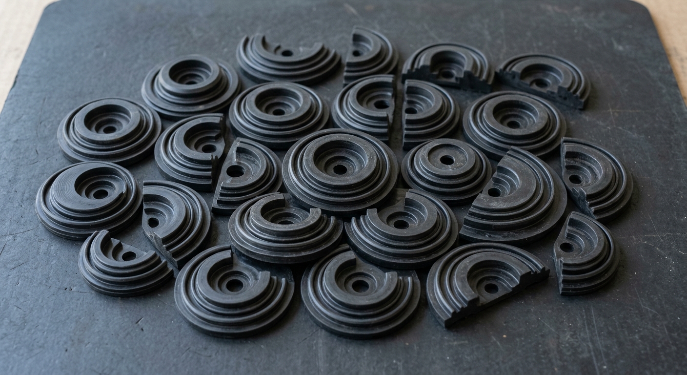 Custom molded rubber washers with stepped profiles and sealing ribs