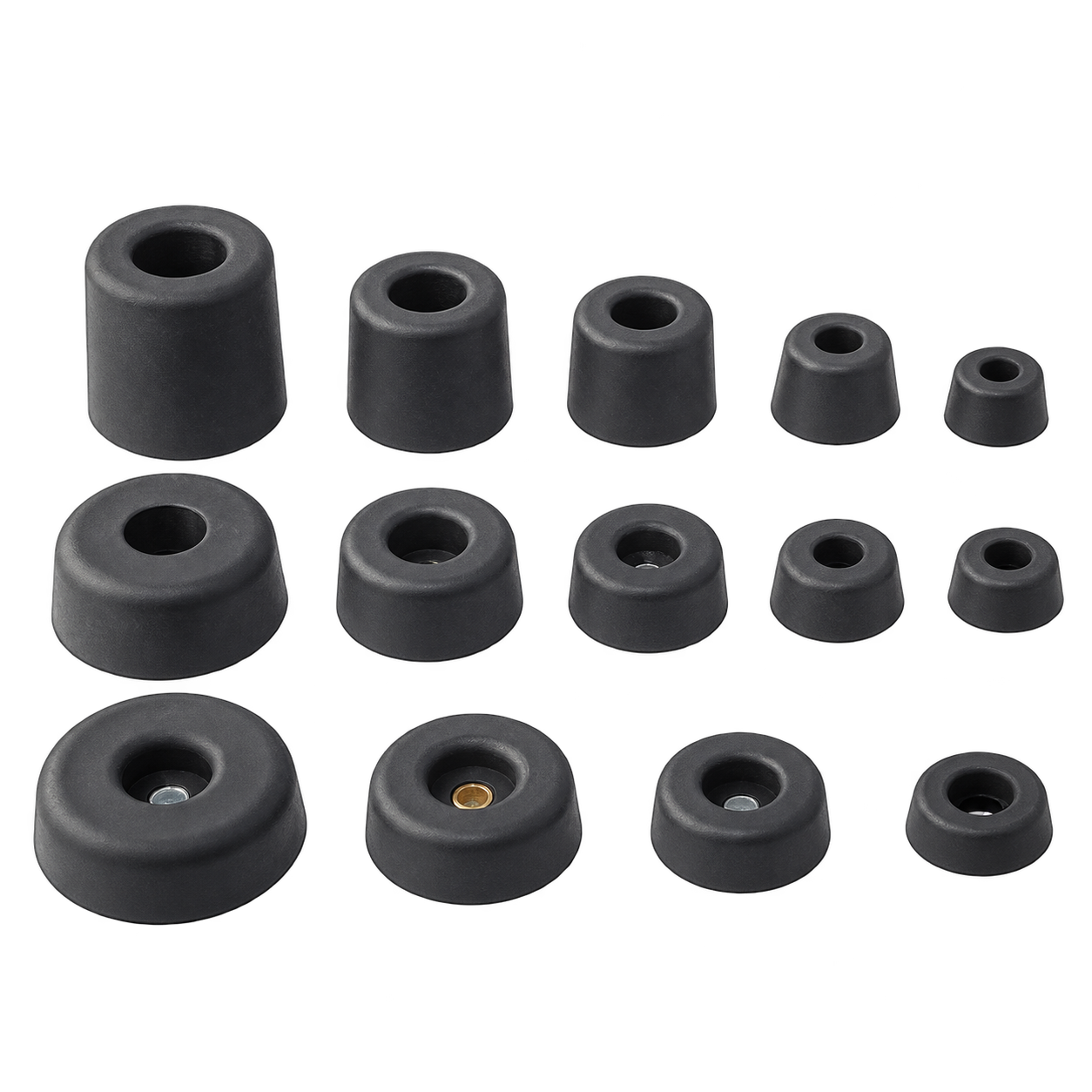 Four colored o-rings: orange, black, teal, and white on white background