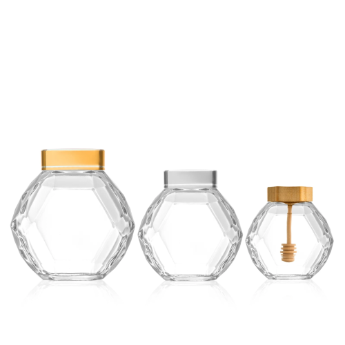 Hexagon Glass Honey Jars,200ml,410ml,760ml