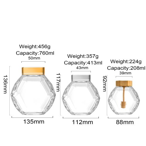 200ml 410ml 760ml Hexagon Glass Honey Jars Featured Image