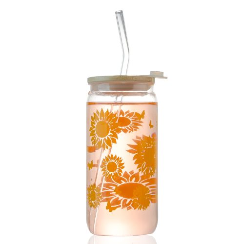 16oz Glass Cups with Bamboo Lids Wholesale