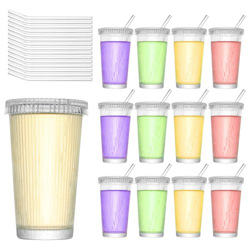 Glass Drinking Cup with Lid and Straw,330ml,390ml