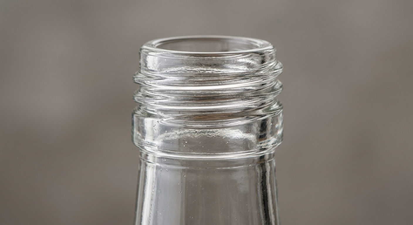 Macro view of glass bottle neck threads