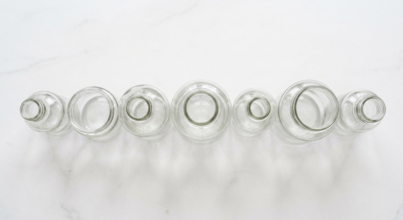 Row of glass bottles with varying neck widths
