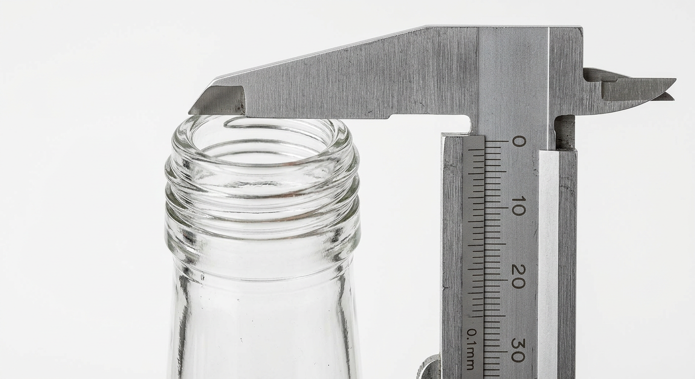 Gauge tool measuring glass bottle neck finish for dimensional accuracy