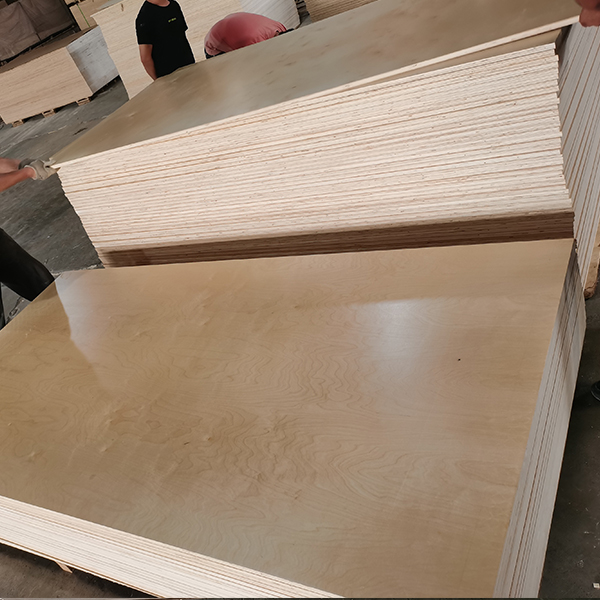 UV Lacquered Plywood sheets stacked neatly showing smooth surface and light wood grain perfect for laminated board projects.