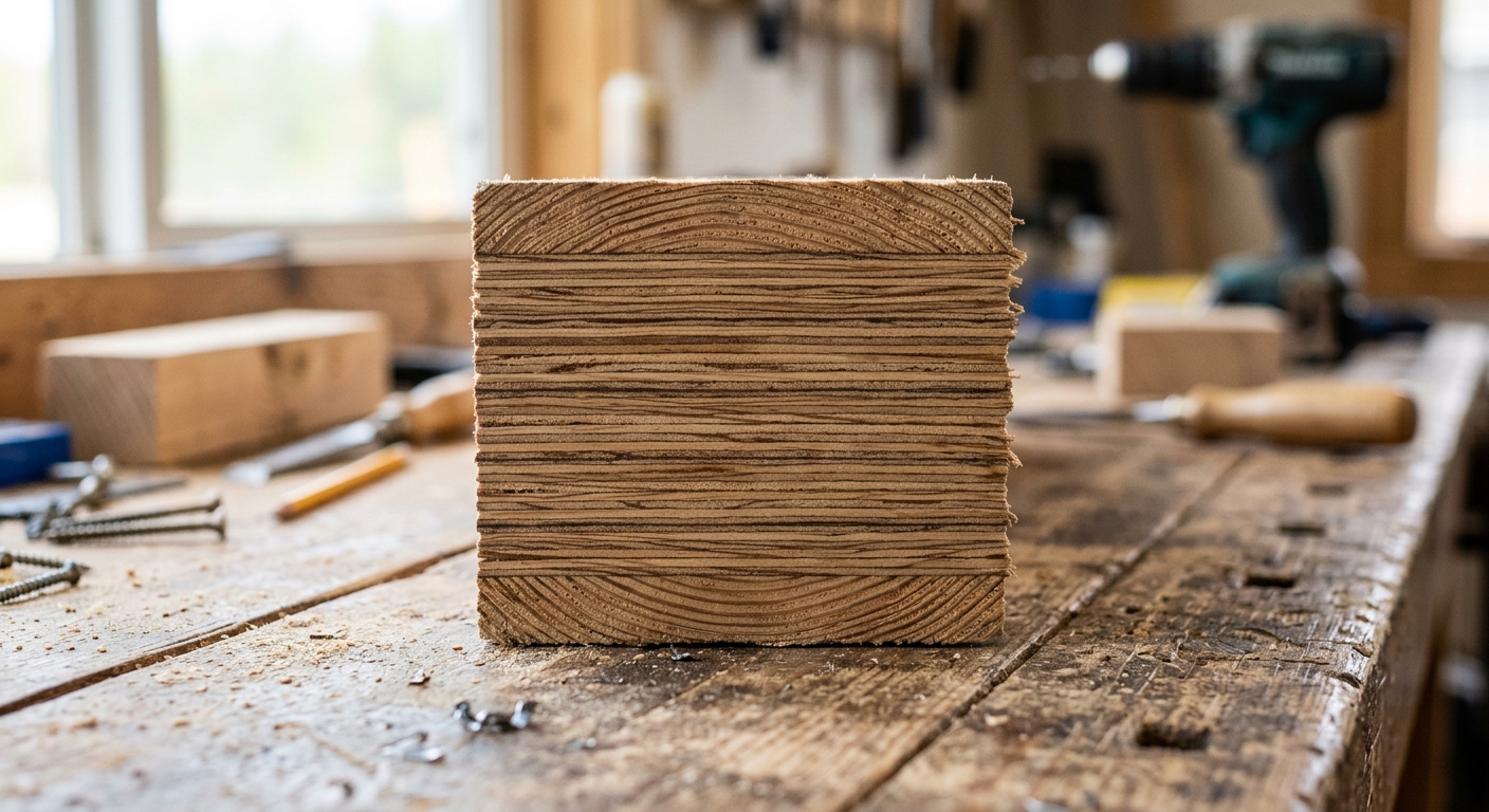 Cross-section of LVL showing multiple bonded veneer layers
