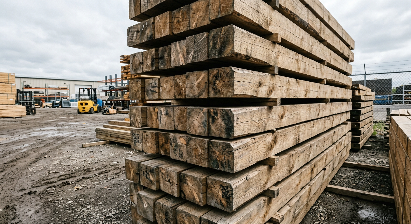 Stack of solid sawn lumber with visible knots and grain variation