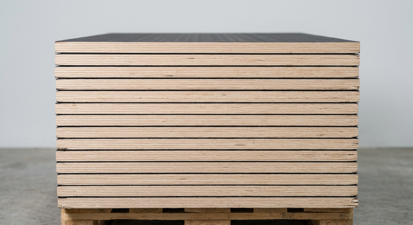 Edge view of multi-ply birch core anti-slip plywood