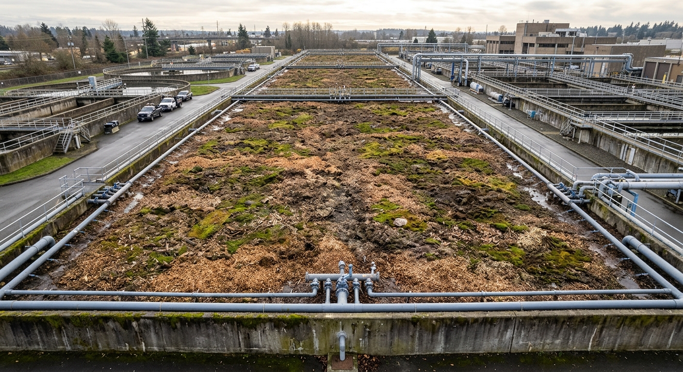 Industrial biofilter bed used for rendering plant odor abatement