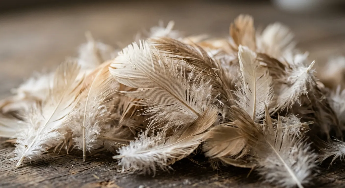 Raw poultry feathers before hydrolysis processing