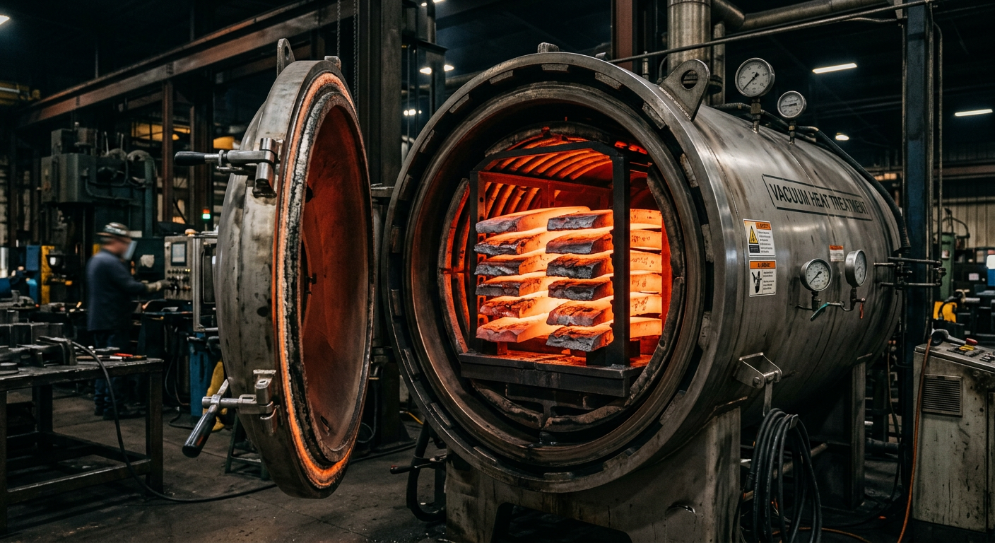 Crusher blades inside a vacuum heat treatment furnace