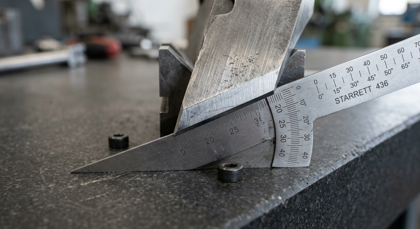 Close-up of crusher blade edge showing micro-bevel and rake angle