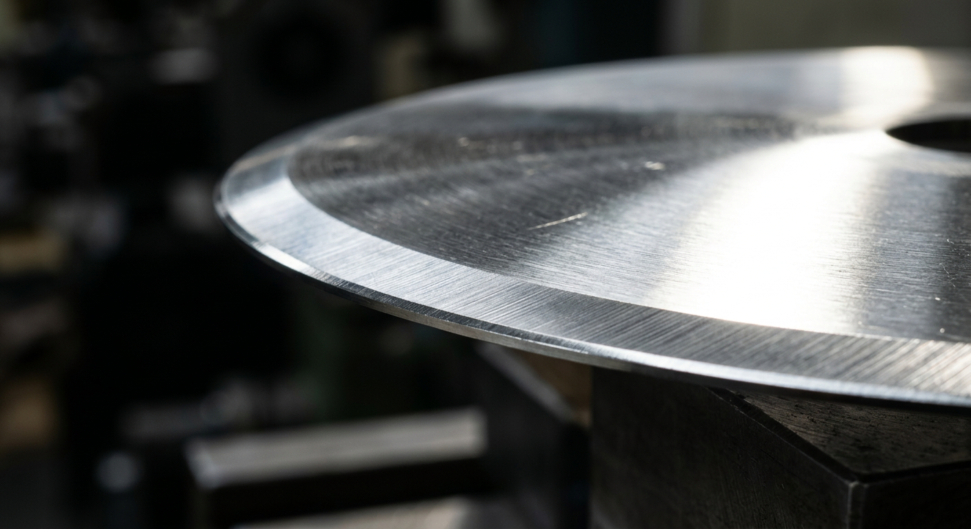 Macro view of a precision round blade edge with sharp bevel