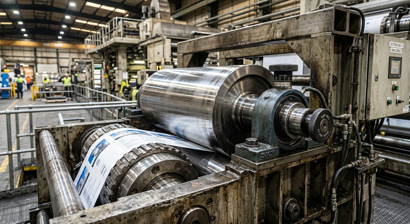 Hardened steel anvil roller used with zig zag knives in industrial cutting